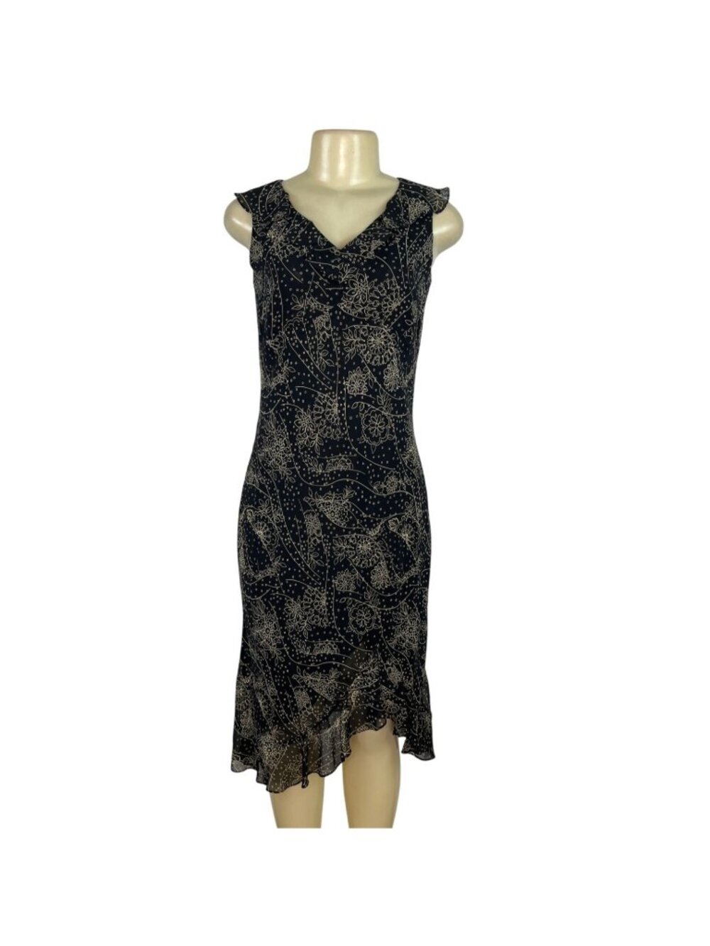 Ann Taylor LOFT Black & Gold Sleeveless Midi Dress Size 0